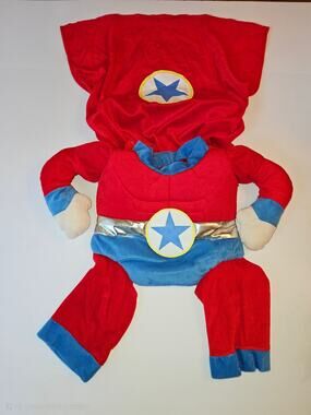 Captain America Dog Costume Red Blue Velour Silver Trim Size XXL